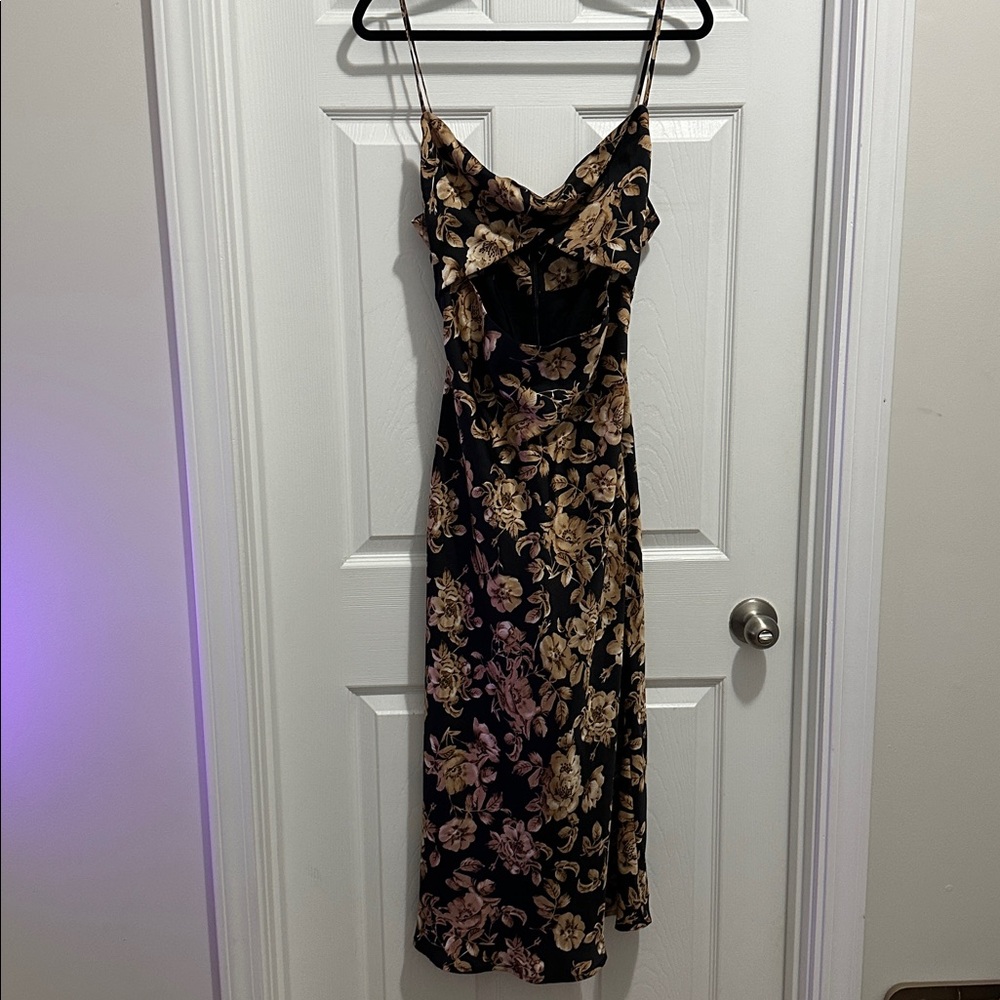 Petal & Pup Saga Cut Out Midi Dress in Black Floral